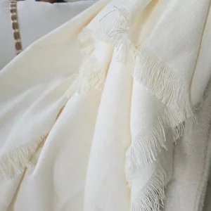 Rhea Linen Fringe Massive Throw Bed Throw 140x230cm - White
