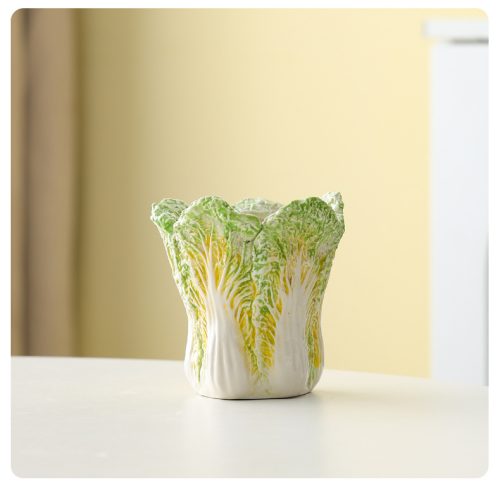 2 Pcs Light Green Premium Ceramic Cabbage Makeup Brush Holder