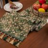 Floral Table Runner with Tassels - Jacquard Green Farmhouse Style (33x400cm)