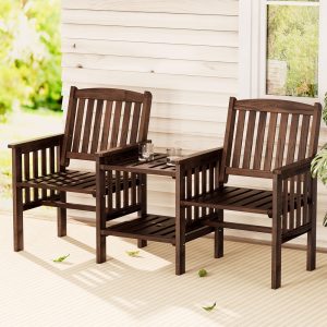 Gardeon Outdoor Garden Bench Loveseat Wooden Table Chairs Patio Furniture Charco