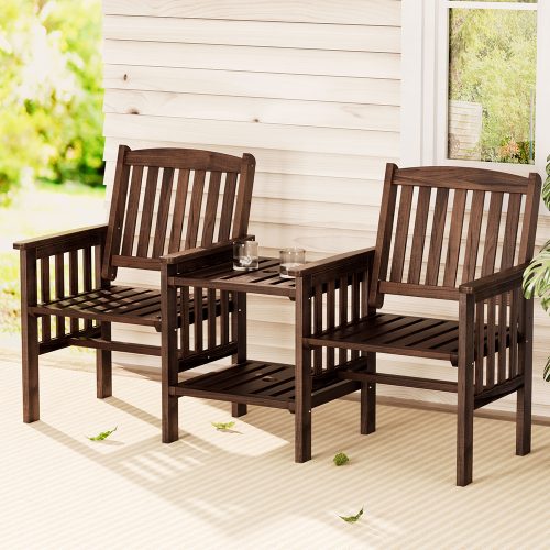 Gardeon Outdoor Garden Bench Loveseat Wooden Table Chairs Patio Furniture Charco