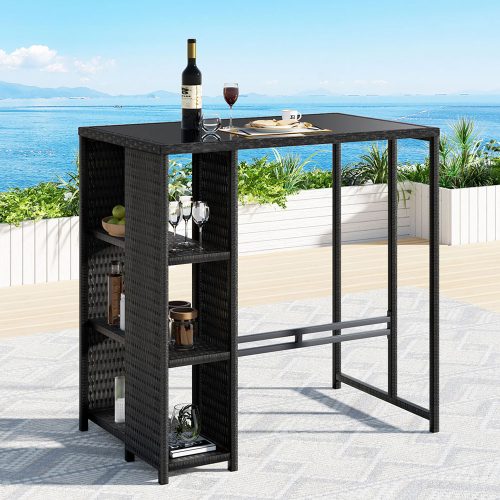 black rattan outdoor bar table