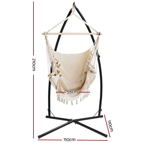 cream hammock chair with stand