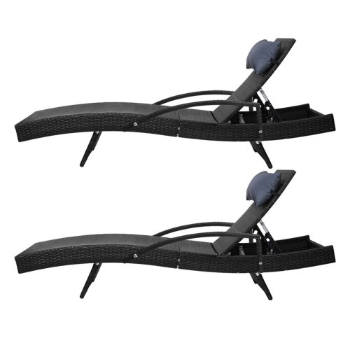 Gardeon 2x Sun Lounge Wicker Lounger Outdoor Furniture Beach Chair Armrest Adjustable Black - Image 3