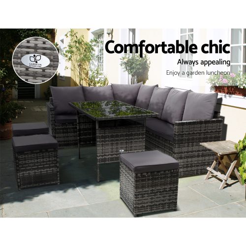 outdoor dining setting mixed grey wicker
