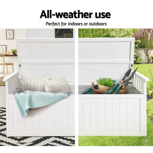 white wooden garden storage box